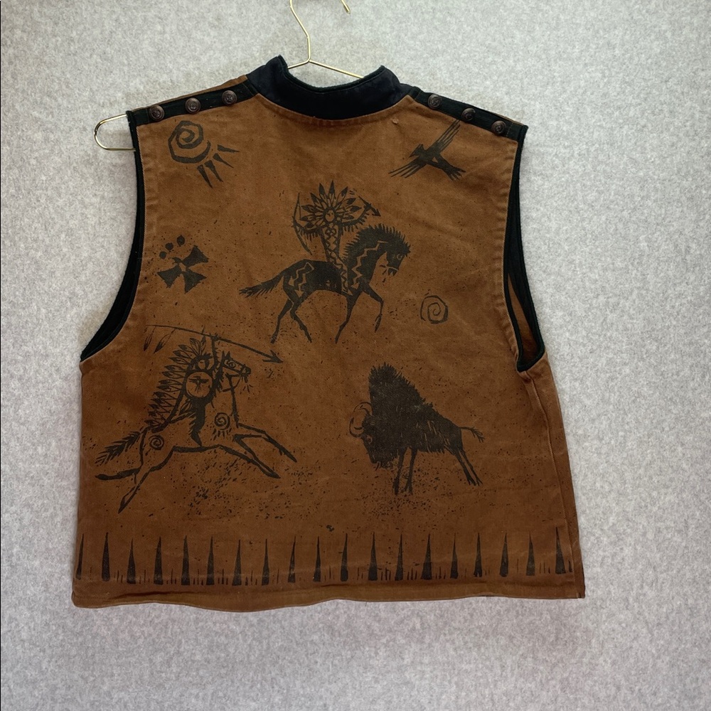 Double D Ranch Vintage Canvas Western Printed Open Front Vest - Picture 6 of 6